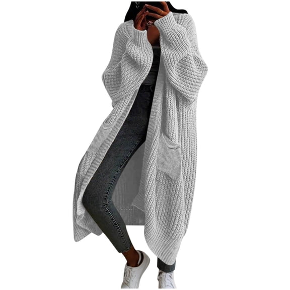 Oversized Sweater Jackets for Women Open Front Chunky Knit Long Maxi Cardigans with Pockets Fall Winter Outerwear (M, Gray)