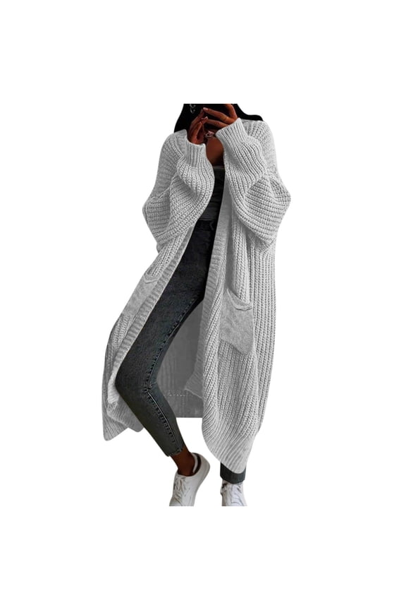 Oversized Sweater Jackets for Women Open Front Chunky Knit Long Maxi Cardigans with Pockets Fall Winter Outerwear (M, Gray)