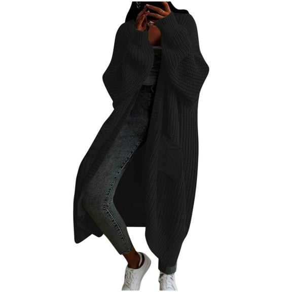 Oversized Sweater Jackets for Women Open Front Chunky Knit Long Maxi Cardigans with Pockets Fall Winter Outerwear (S, Black)