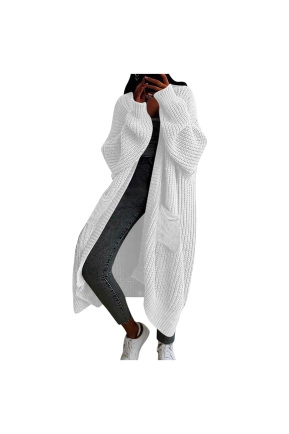 Oversized Sweater Jackets for Women Open Front Chunky Knit Long Maxi Cardigans with Pockets Fall Winter Outerwear (S, White)