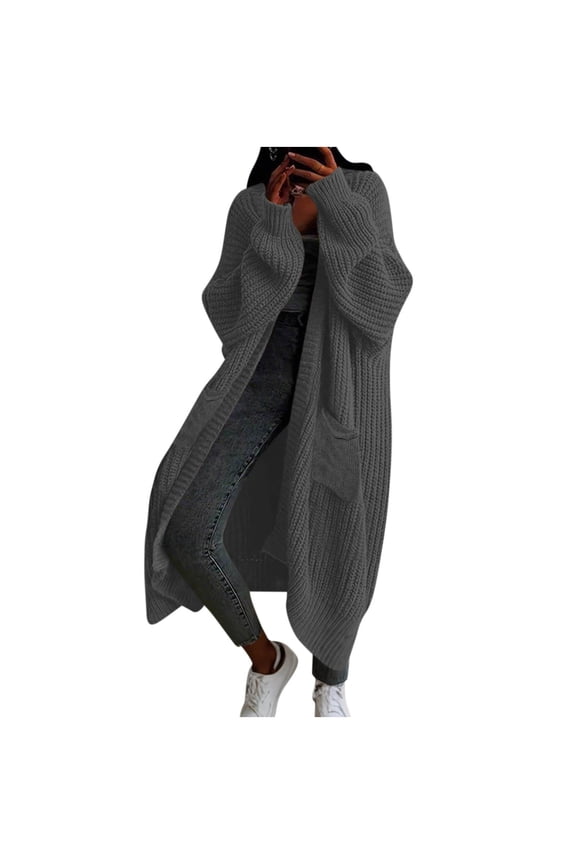 Oversized Sweater Jackets for Women Open Front Chunky Knit Long Maxi Cardigans with Pockets Fall Winter Outerwear (XL, Dark Gray)