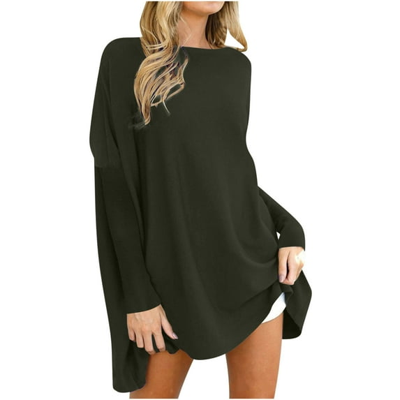 Oversized Sweater Long Tops for Leggings Soft Fleece Round Neck Batwing Sleeve Tunics Pullover Sweater Mini Dress (3XL, Army Green)