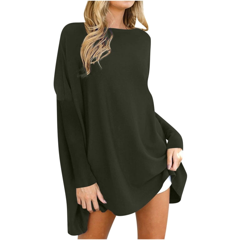 Oversized Sweater Long Tops for Leggings Soft Fleece Round Neck Batwing Sleeve Tunics Pullover Sweater Mini Dress (L, Army Green) - Walmart.com Oversized Sweater Long Tops for Leggings Soft Fleece Round Neck Batwing Sleeve Tunics Pullover Sweater Mini Dress (L, Army Green) - Walmart.com