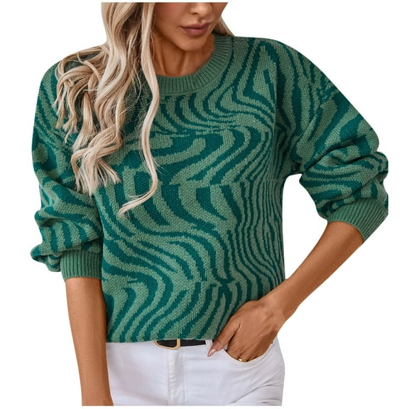 Oversized Sweater Sevevn Women's Pullover Sweaters Long Sleeve Print Knitted Crew Neck Sweater Tops