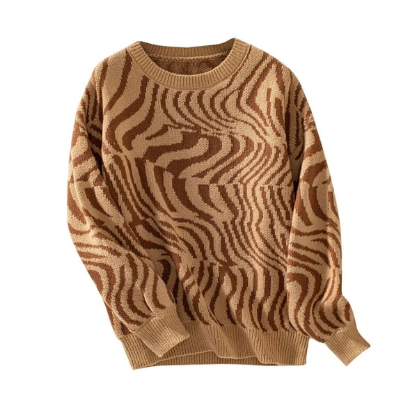 Oversized Sweater Sevevn Women's Pullover Sweaters Long Sleeve Print Knitted Crew Neck Sweater Tops