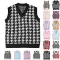 thumbnail image 1 of Oversized Sweater Vest Women Casual V-Neck Houndstooth Knit Sweaters 2026 Fall Aesthetic Checkered Work Vests Black XL, 1 of 4