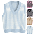 thumbnail image 1 of Oversized Sweater Vest Women Casual V-Neck Houndstooth Knit Sweaters 2026 Fall Aesthetic Checkered Work Vests Light Blue M, 1 of 6