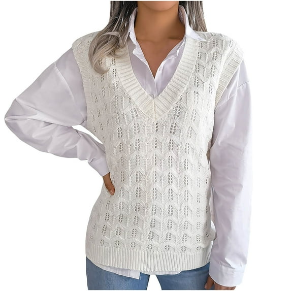Oversized Sweater Vest for Women V Neck Sleeveless Solid Color Loose Pullover Sweater