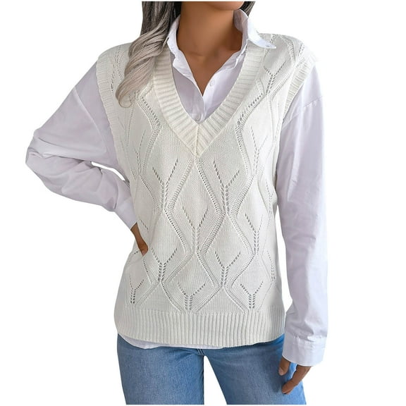 Oversized Sweater Vest for Women V Neck Sleeveless Solid Color Loose Pullover Sweater
