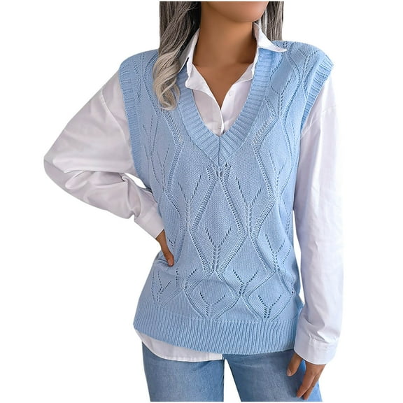 Oversized Sweater Vest for Women V Neck Sleeveless Solid Color Loose Pullover Sweater