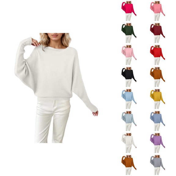 Oversized Sweater Women 2026 Fall Winter Trendy Crewneck Batwing Sleeve Knitted Pullover Sweater