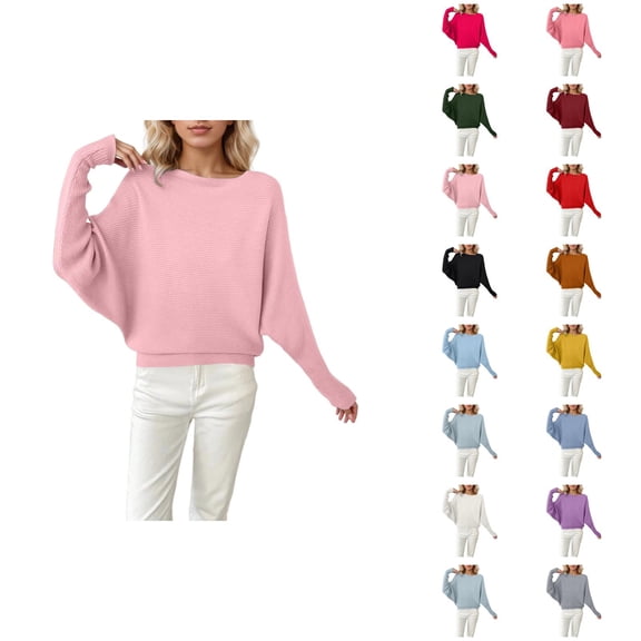 Oversized Sweater Women 2026 Fall Winter Trendy Crewneck Batwing Sleeve Knitted Pullover Sweater