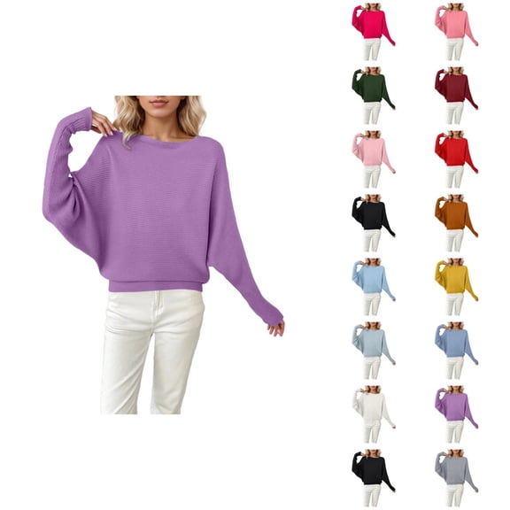 Oversized Sweater Women 2026 Fall Winter Trendy Crewneck Batwing Sleeve Knitted Pullover Sweater