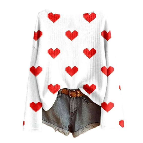 Oversized Sweater Women Cute Heart Valentines Day Long Sleeve Tee Tops Outerwear Pullover Tops Fashion Fall Pullover Sweaters