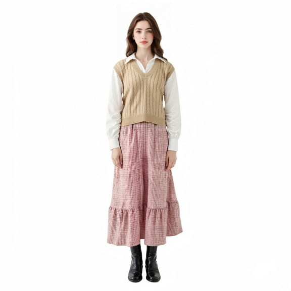 Oversized Sweater,Women Sweater Vest Sleeveless V Neck Knit Split Pullover Khaki L