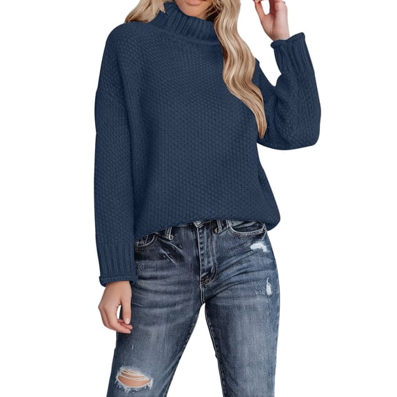 Oversized Sweater, Yigetop Women's Knit Long Sleeve Short Sweater Loose Knit Pullover Winter Sweater Soft Sweaters for Women Navy, L
