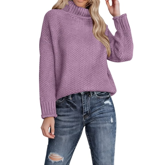 Oversized Sweater, Yigetop Women's Knit Long Sleeve Short Sweater Loose Knit Pullover Winter Sweater Soft Sweaters for Women Purple, XL