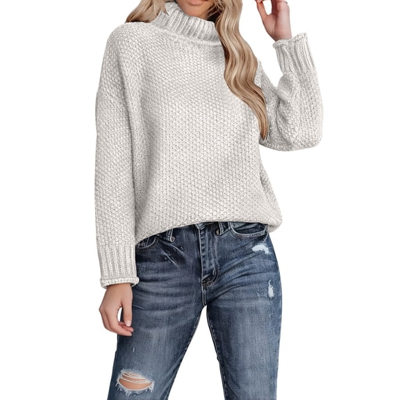 Oversized Sweater, Yigetop Women's Knit Long Sleeve Short Sweater Loose Knit Pullover Winter Sweater Soft Sweaters for Women White, 2XL