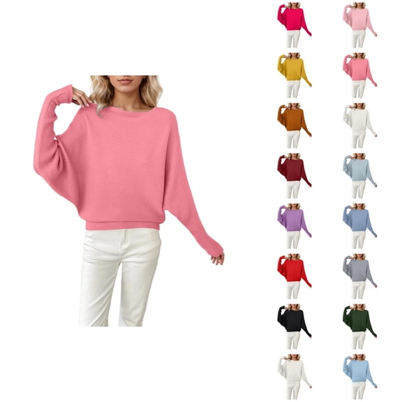 Oversized Sweater for Women 2026 Fall Winter Fashion Batwing Sleeve Crewneck Knit Pullover Sweater
