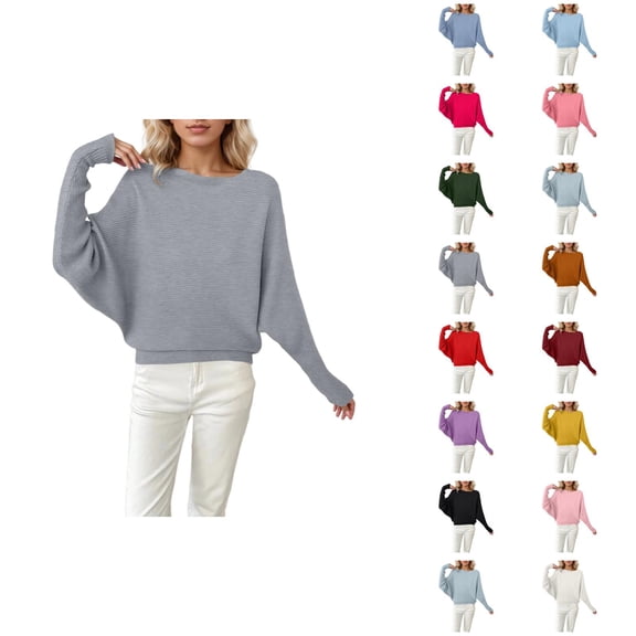Oversized Sweater for Women 2026 Fall Winter Trendy Crewneck Batwing Sleeve Knitted Pullover Sweater