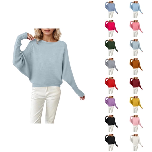 Oversized Sweater for Women 2026 Fall Winter Trendy Crewneck Batwing Sleeve Knitted Pullover Sweater