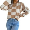 thumbnail image 1 of HOWPAY Oversized Sweaters for Women Casual Loose Fit Contrast Plaid Crew Neck Long Sleeve Stretch Pullover Jumper Top Comfortable Soft Fall Clothes Khaki L, 1 of 8