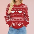 thumbnail image 1 of Oversized Sweaters For Women Fashion Bow Heart Print Casual Cute Long Sleeve Crew Neck Sweatshirt Winter Soft Warm Knit Holiday Jumper Tops Red S, 1 of 5