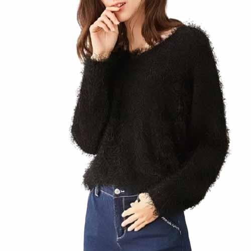 Oversized Sweaters For Women Solid Color Furry Loose Pocket Knitted Cardigan Black V Neck winter Clothes Fashion Tops Pullover S-3XL