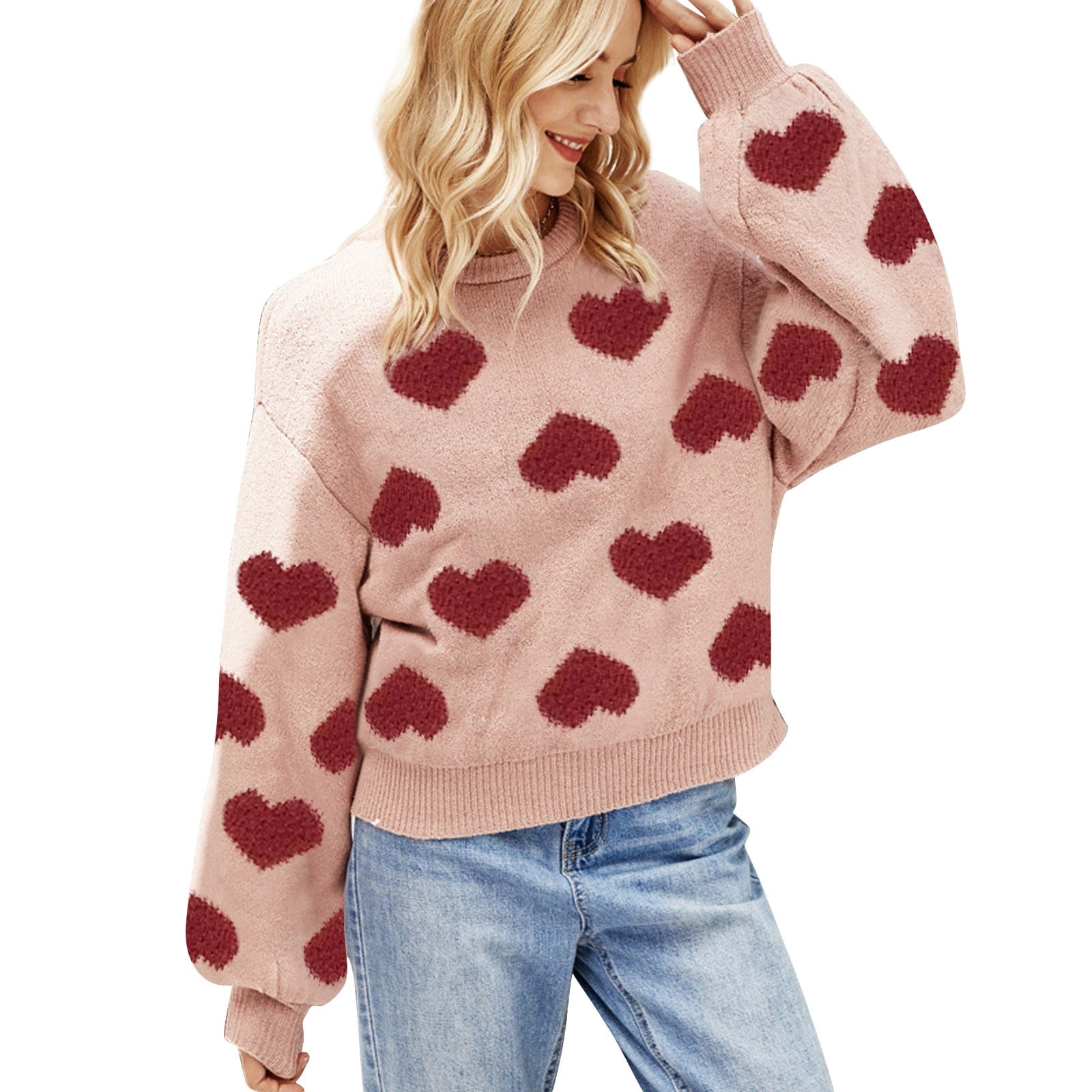 Oversized Sweaters For Women Valentine S Day Cute Love Pattern Knit Sweater Soft And Smooth Beautiful Sweater Grey