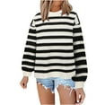 thumbnail image 1 of Oversized Sweaters Sevevn Women Oversized Striped Crewneck Sweater Long Sleeve Color Block Pullover Tops, 1 of 5
