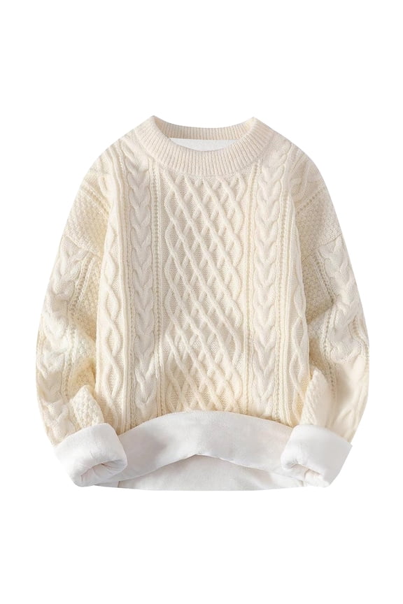 Oversized Sweaters for Women Comdrip Womens Winter Two Items Knitting Round Neck Loose Versatile Long Sleeve Pullovers Cable Knit Sweater Women Beige L