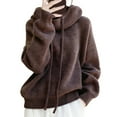 thumbnail image 1 of Oversized Sweaters Women Hoodies Solid Color Soft Knitted Pullover Fuzzy Drawstring Hooded Sweatshirt Winter Tops (XL, Brown), 1 of 3