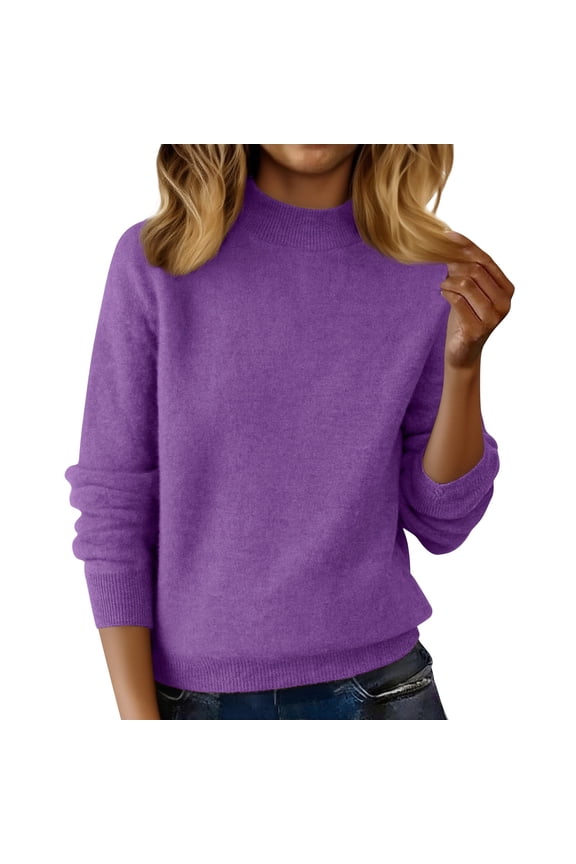 Oversized Sweaters for Women, Yigetop Women’S Mock Neck Long Sleeve Sweaters Cable Knit Turtleneck Sweaters Casual Pullover Mock Neck Sweater Purple L