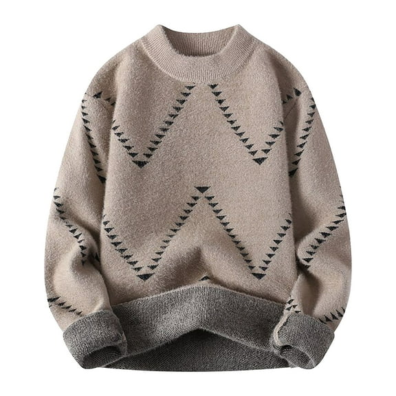 Oversized Sweaters for Men Casual Crewneck Solid Color Knitted Tops Lightweight Winter Fashion Pullover Loose Sweatshirt (Khaki S)