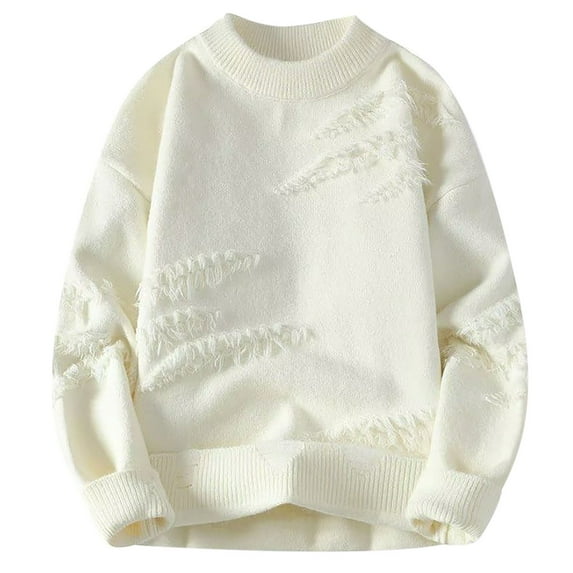 Oversized Sweaters for Men Casual Crewneck Solid Color Knitted Tops Lightweight Winter Fashion Pullover Loose Sweatshirt (White S)