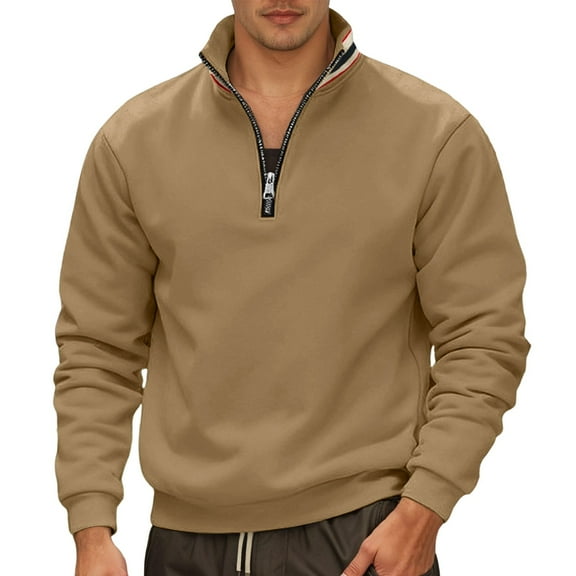 Oversized Sweaters for Men Heavyweight Quarter Zip Mens Autumn and Winter Clothes,Khaki,3XL