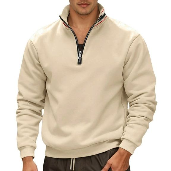 Oversized Sweaters for Men Heavyweight Fleece Quarter Zip Mens Holiday Clothing,Beige,M