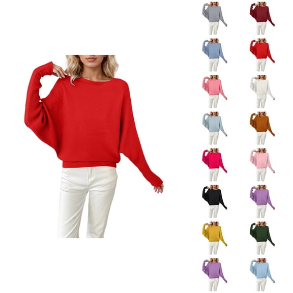 Oversized Sweaters for Women 2026 Fall Winter Casual Crewneck Batwing Sleeve Knit Pullover Sweater