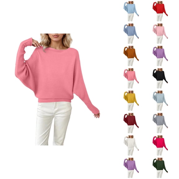 Oversized Sweaters for Women 2026 Fall Winter Trendy Crewneck Batwing Sleeve Knitted Pullover Sweater