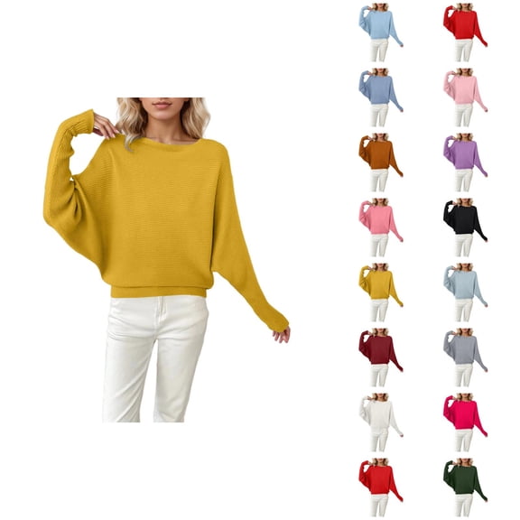 Oversized Sweaters for Women 2026 Fall Winter Trendy Crewneck Batwing Sleeve Knitted Pullover Sweater