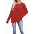 thumbnail image 1 of Oversized Sweaters for Women Casual Long Sleeve Crewneck Knit Cozy Pullover Sweater Jumper Top Red M, 1 of 8