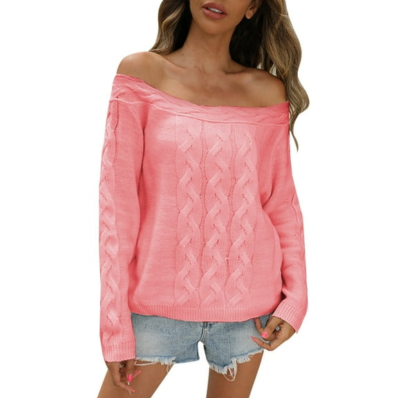 Oversized Sweaters for Women Fall Clothes 2023 Autumn Winter Women's Pink Sweater Elegant Off Shoulder Knitted Sweater for A Look