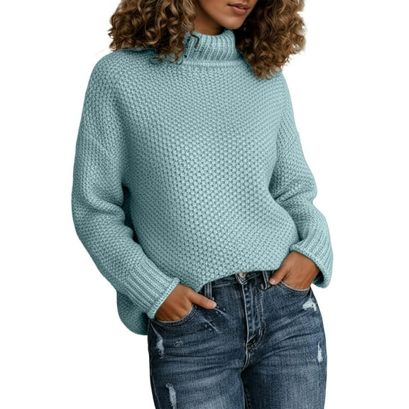 Oversized Sweaters for Women Fall Clothes Winter High Neck Knitted Sweater Long Sleeve Rolled Edge Pullover for Cozy Fall Turtleneck Top