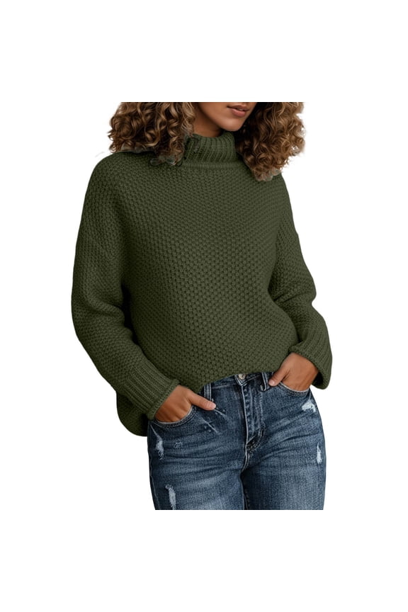 Oversized Sweaters for Women Fall Clothes Winter High Neck Knitted Sweater Long Sleeve Rolled Edge Pullover for Cozy Fall Turtleneck Top