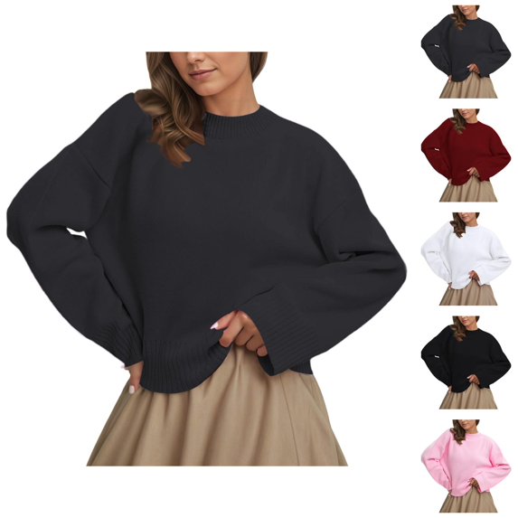 Oversized Sweaters for Women Fall Winter Long Sleeve Drop Shoulder Casual Crewneck Cropped Pullover Sweater Top