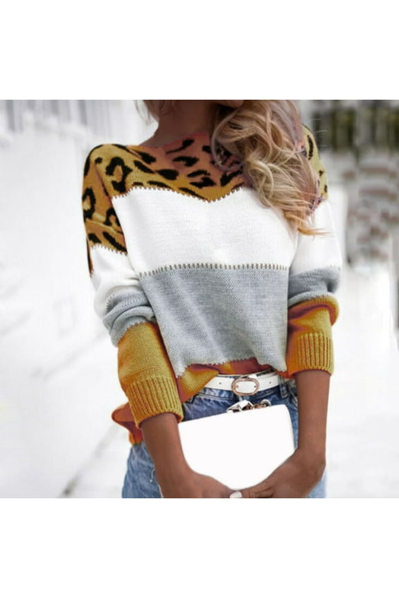 Oversized Sweaters for Women Fashion Leopard Print Stripe Sweater Loose Fall Winter Business Casual Outfits Pullover Knit Tops