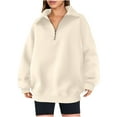 thumbnail image 1 of Oversized Sweaters for Women Half Zip Long Sleeve Shirts Solid Color Sweatshirts Collar Hoodie Loose Casual Blouse (Beige S), 1 of 7
