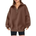 thumbnail image 1 of Oversized Sweaters for Women Half Zip Long Sleeve Shirts Solid Color Sweatshirts Collar Hoodie Loose Casual Blouse (Coffee XXL), 1 of 7