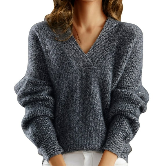 Oversized Sweaters for Women Lightweight Relaxed Fit Casual Solid Color Long Sleeve V Neck Soft Basic Pullover Tops Comfy Stretch Fall Outfits