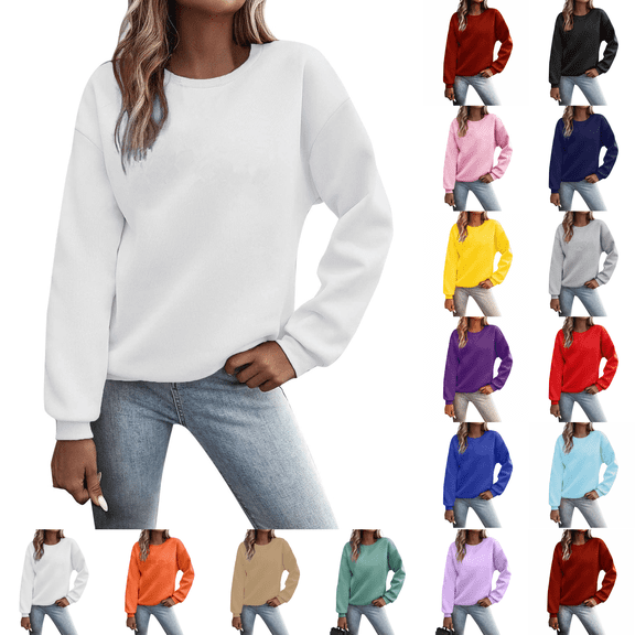 Oversized Sweaters for Women Long Sleeve Fleece Pullover Crew Neck Plain Working Clothes